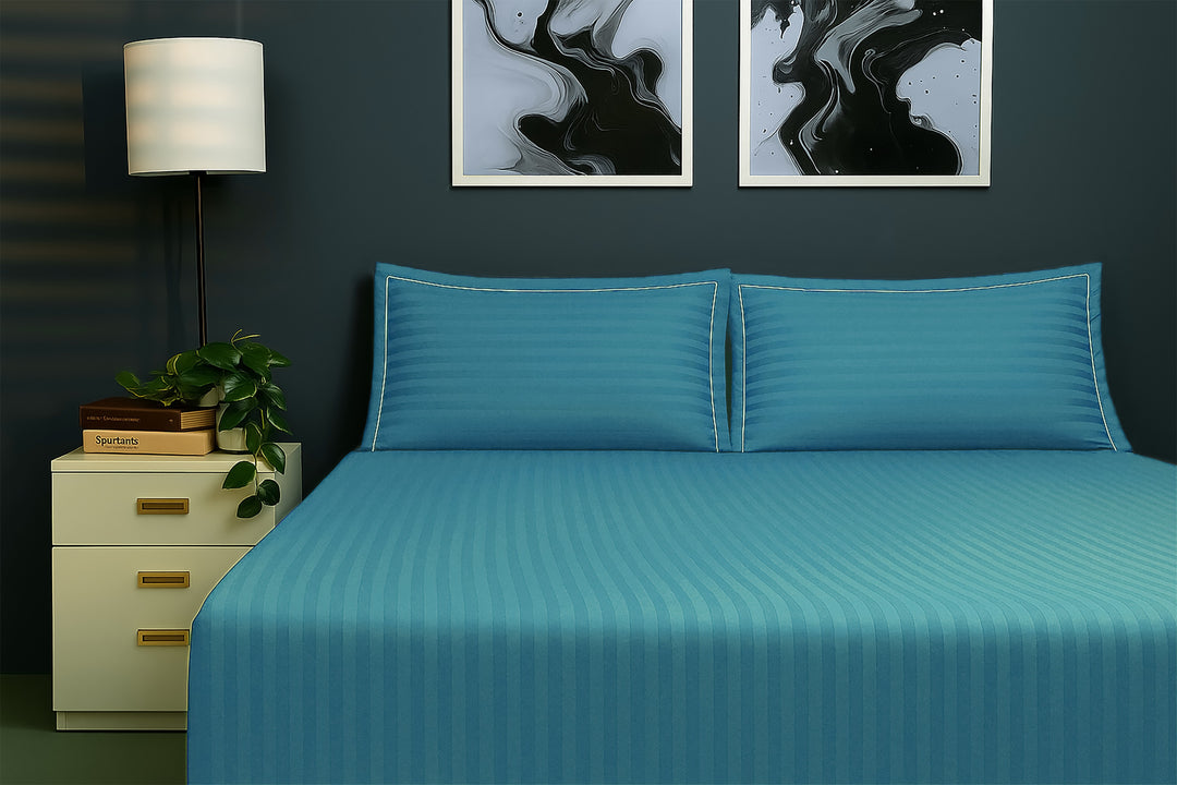 Bedcetera Lattice King Size Solids Bedsheet Jean Blue