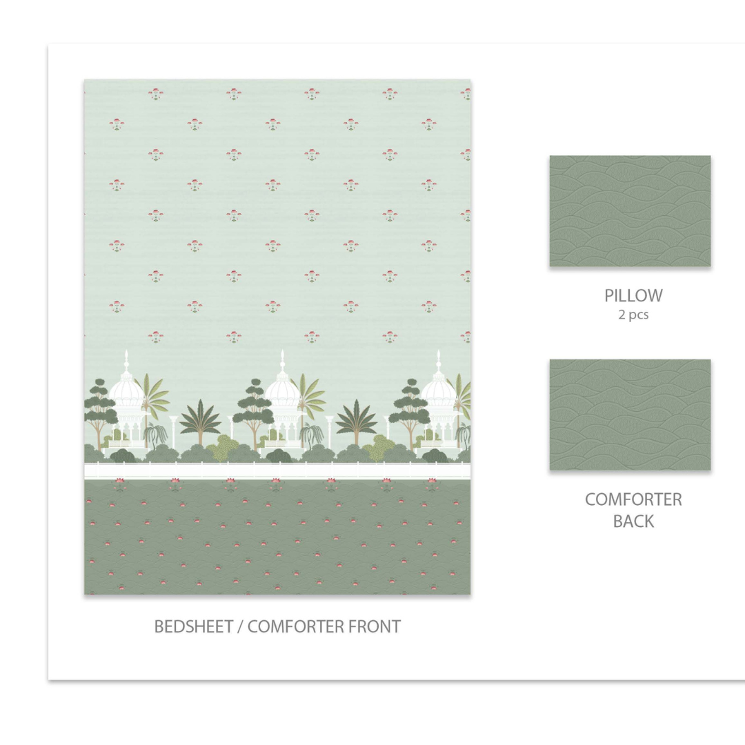 My Trident Sanskriti King Bedsheet - Pichwai Green