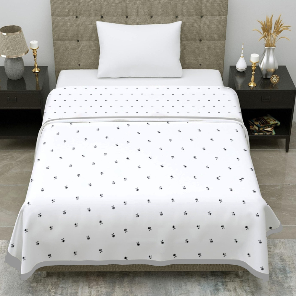 Premia Single Dohar |  Reversible Blanket  | 100% Cotton  | White