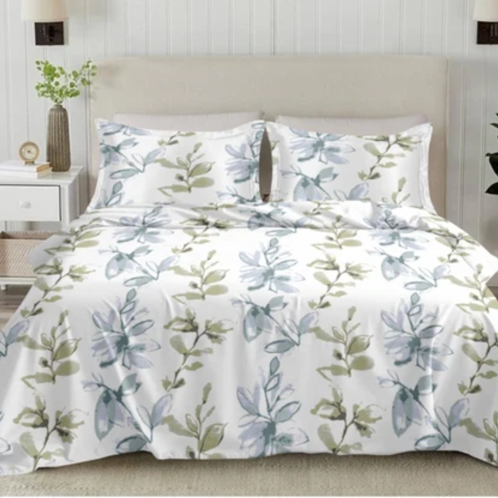 Elan King-Size Bedsheet | 100% Cotton | 250 TC Percale | Crisp & Fresh Feel | Blue & Green
