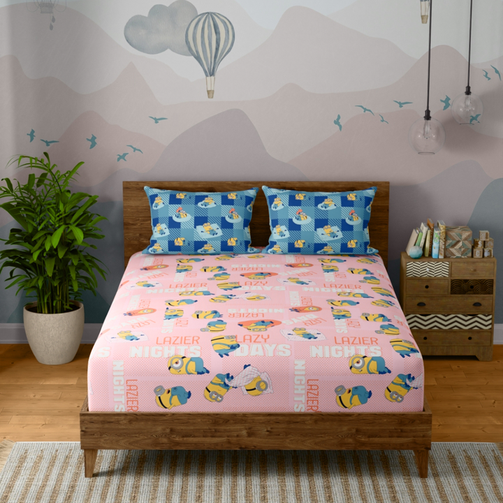 Portico Kids  Double Size Bedsheet – Minions Pink