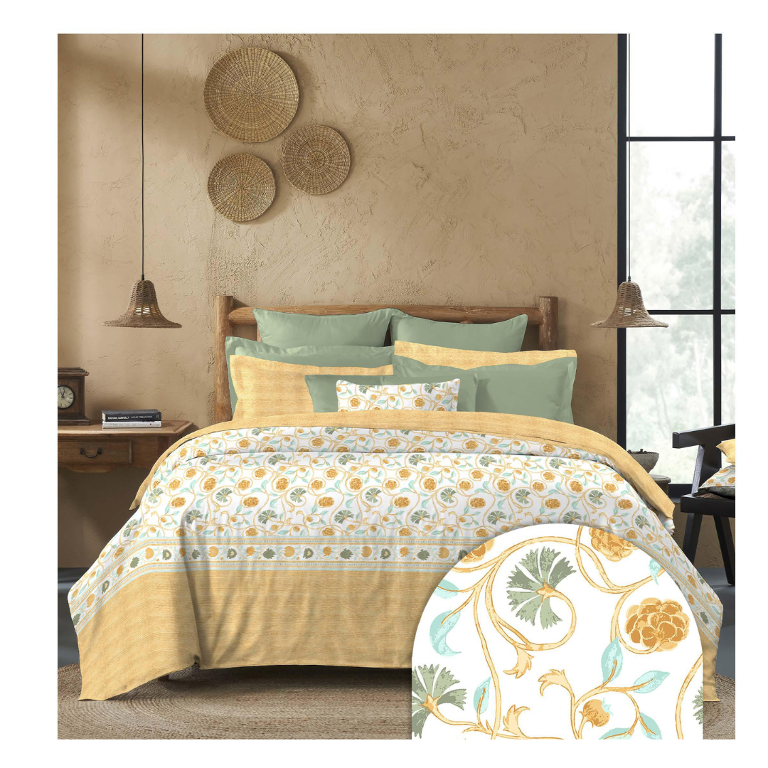 My Trident Sanskriti King Bedsheet - Block Print Mustard