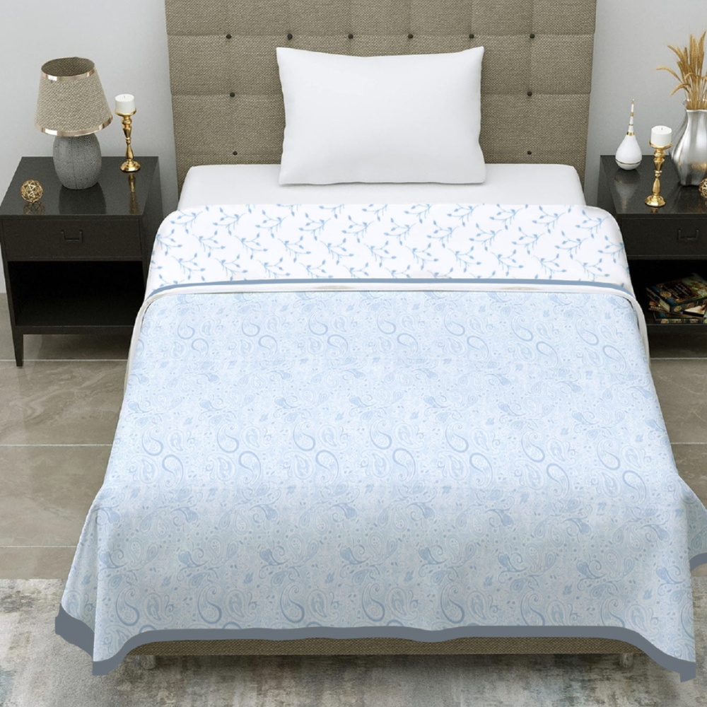 Premia Single Dohar |  Reversible Blanket  | 100% Cotton  | Light Blue