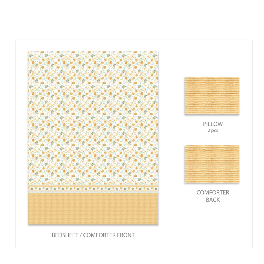 My Trident Sanskriti King Bedsheet - Block Print Mustard