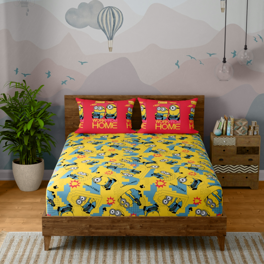 Portico Kids  Double Size Bedsheet – Minions Yellow