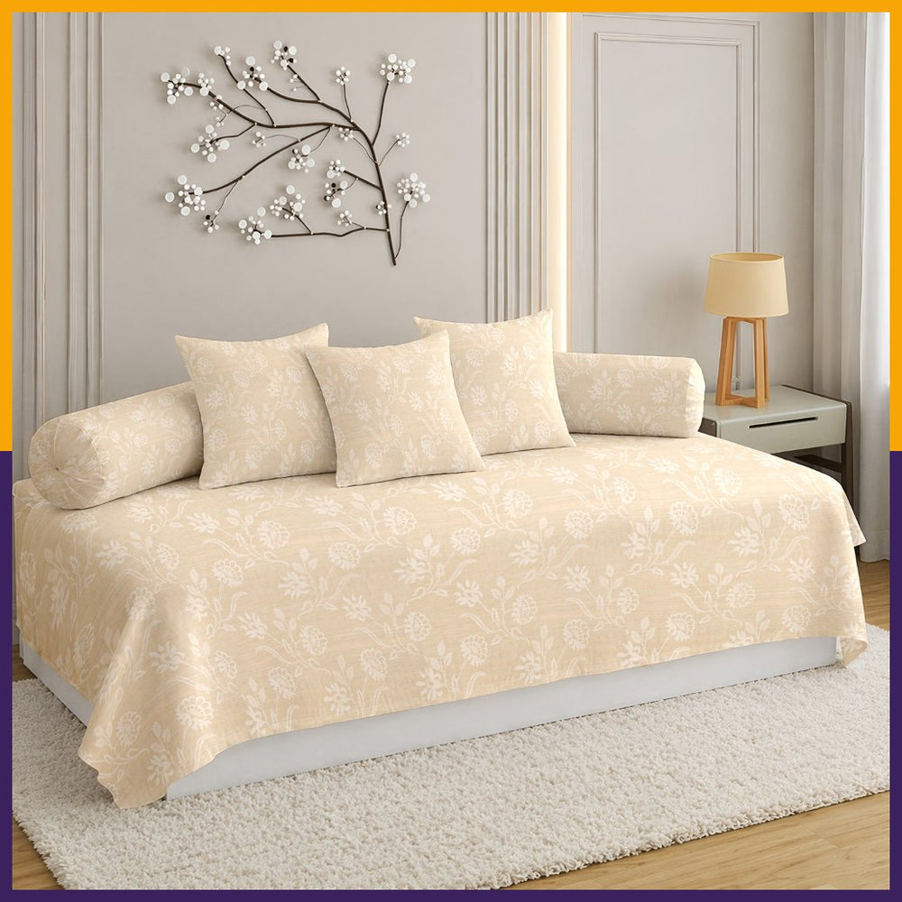 Satrangi Everyday  Diwan Set – Soft, Durable & Easy Care Comfort - 180 TC | Cream Floral