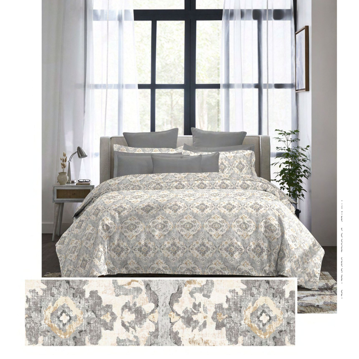 My Trident – Indulgence King Bedsheet - Yazdan Grey