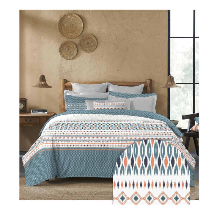 My Trident Sanskriti King Bedsheet - Ikkat Stone Blue