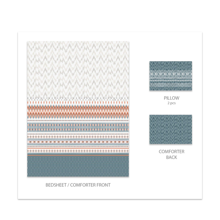 My Trident Sanskriti King Bedsheet - Ikkat Stone Blue