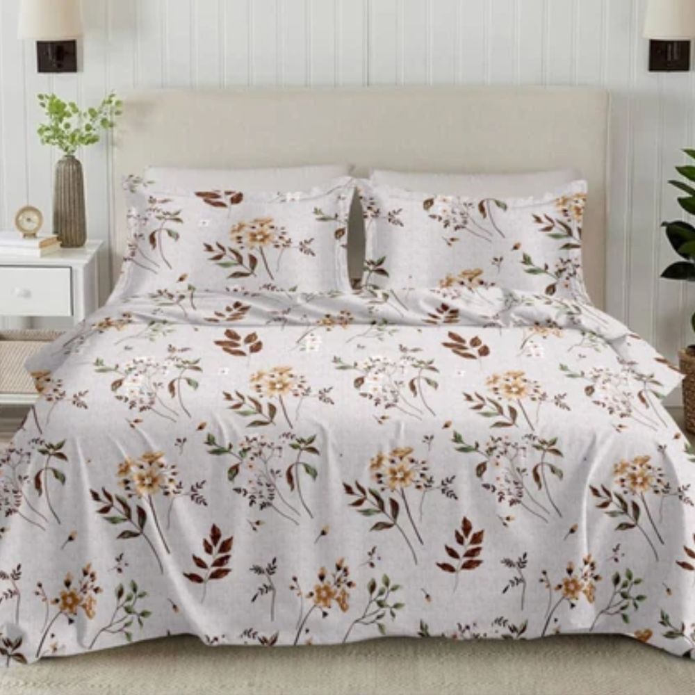 Soft Loom King-Size Bedsheet | 100% Cotton | White Floral
