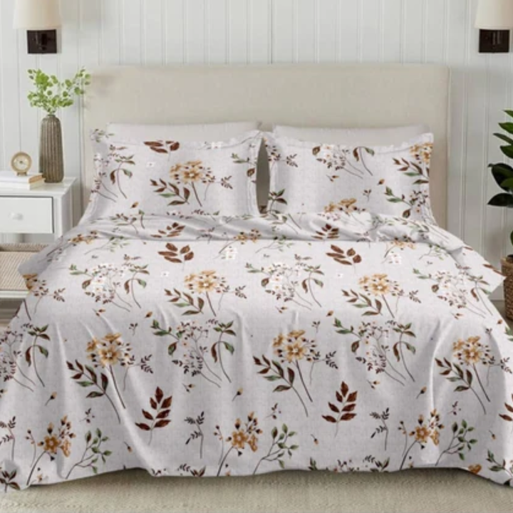 Soft Loom King-Size Bedsheet | 100% Cotton | White Floral