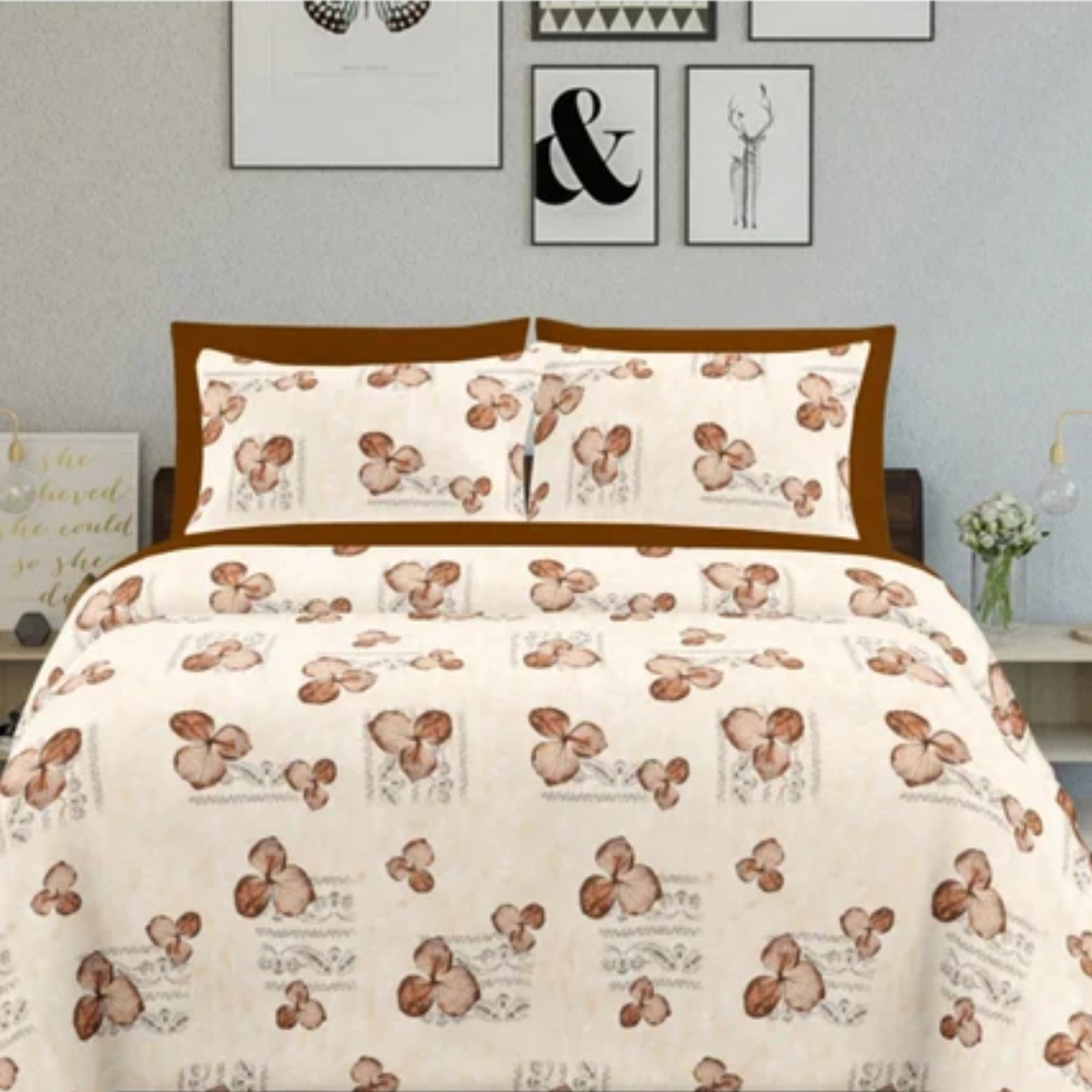 Soft Loom King-Size Bedsheet | 100% Cotton | White & Brown Colour