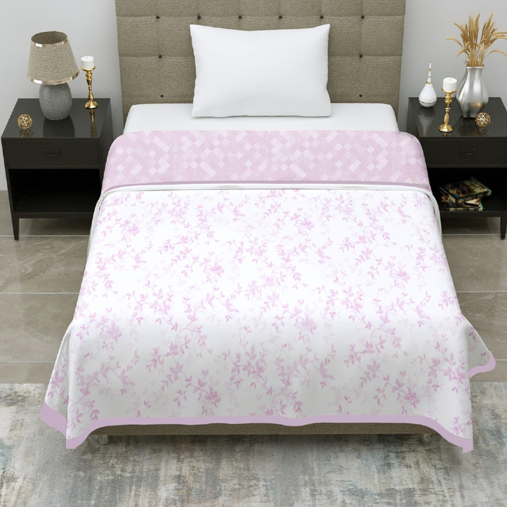 Premia Single Dohar |  Reversible Blanket  | 100% Cotton  | Pink Floral