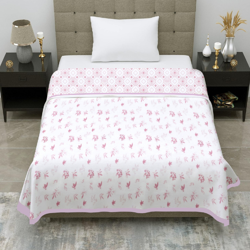 Premia Single Dohar |  Reversible Blanket  | 100% Cotton  | Light Pink