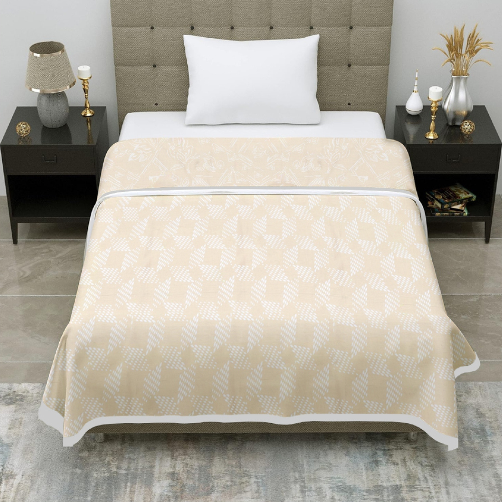 Premia Single Dohar |  Reversible Blanket  | 100% Cotton  | Beige