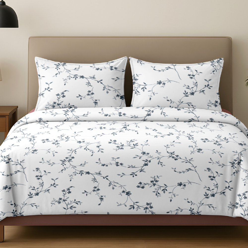 Vivron King-Size Bedsheet | 100% Pure Cotton Floral Design | Blue Colour Floral