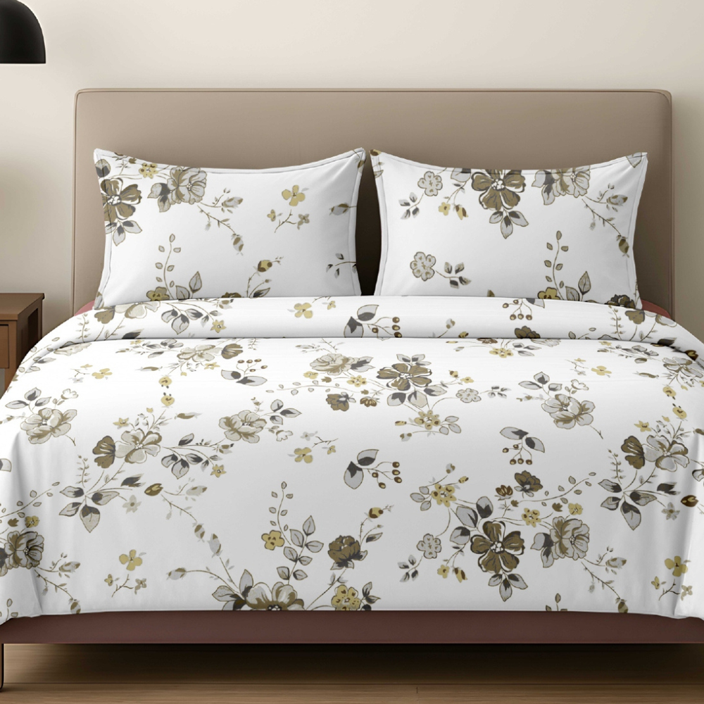 Vivron King-Size Bedsheet | 100% Pure Cotton Floral Design | Sage Green