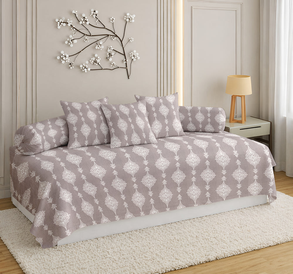 Satrangi Everyday  Diwan Set | 144 TC 100% Cotton | 1 Diwan sheet + 2 Bolster Covers + 3 Cushion Covers | Dusty Pink