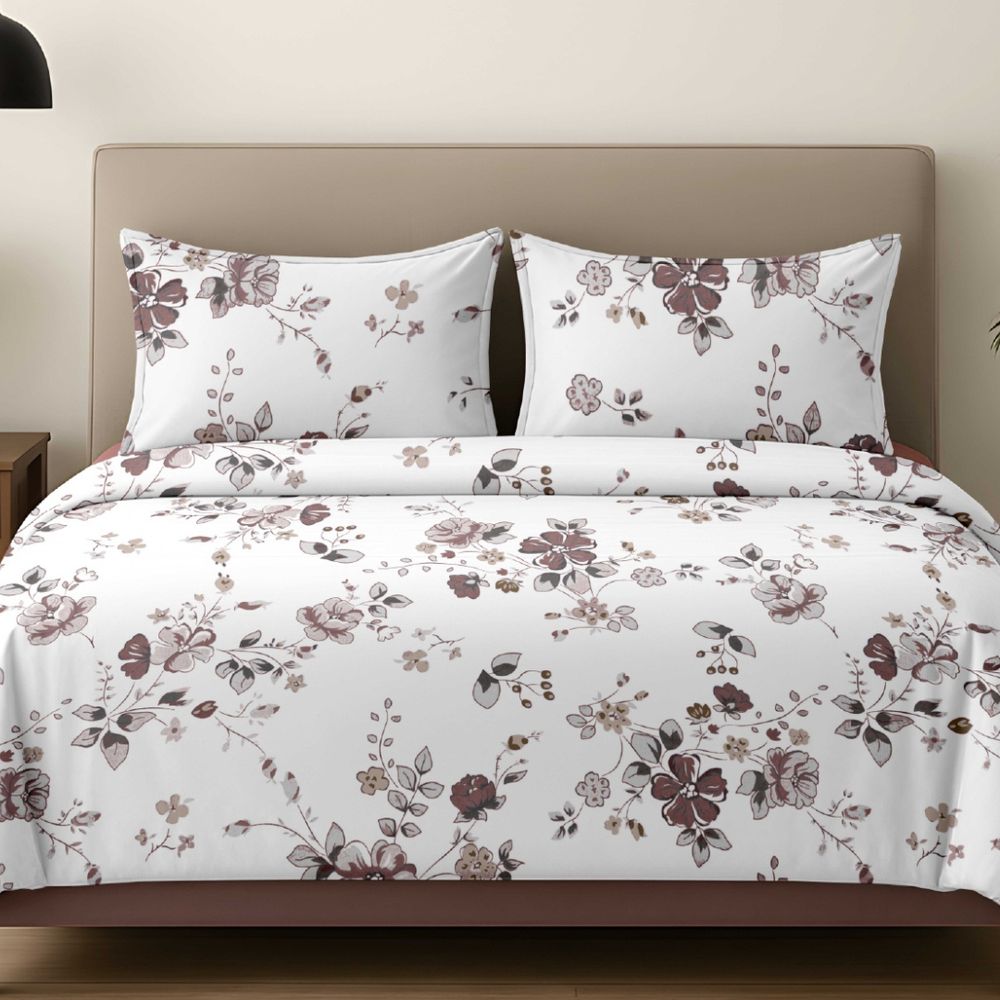 Vivron King-Size Bedsheet | 100% Pure Cotton Floral Design |  Dark Brown