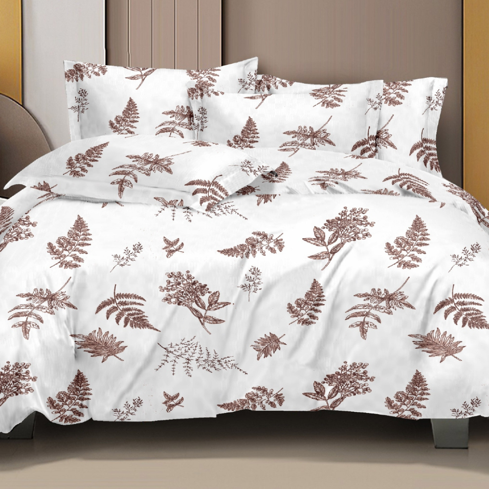 Vivron King-Size Bedsheet | 100% Pure Cotton Floral Design | Brown Floral