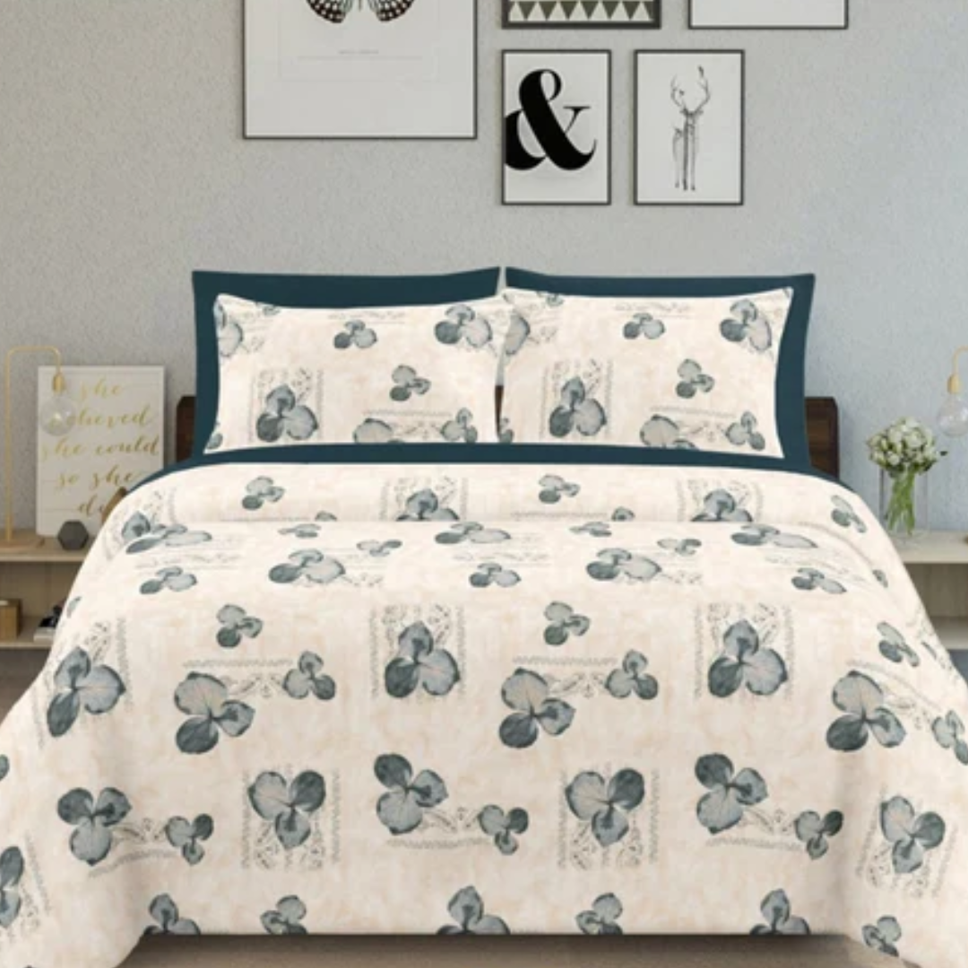 Soft Loom King-Size Bedsheet | 100% Cotton | White & Gray Colour