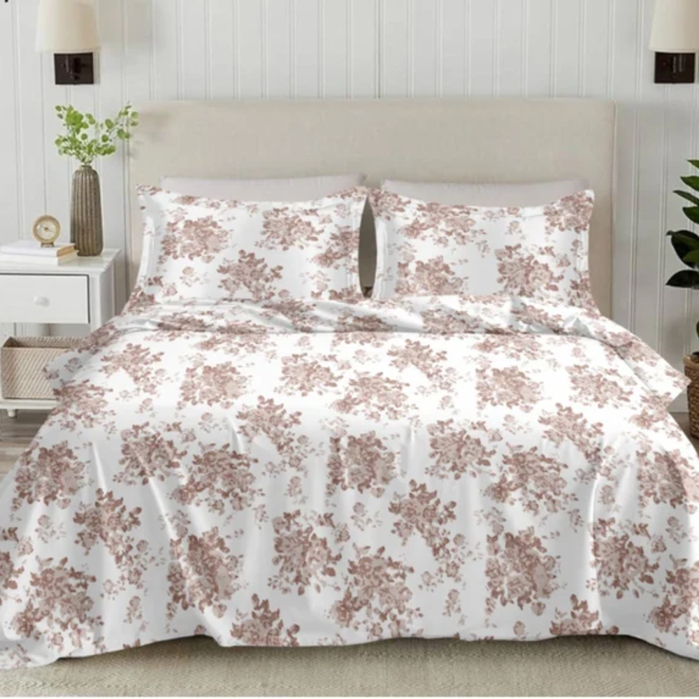 Elan King-Size Bedsheet | 100% Cotton | 250 TC Percale | Crisp & Fresh Feel |  Brown Floral