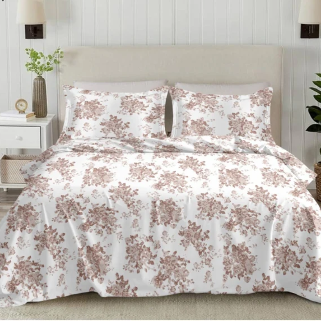 Elan King-Size Bedsheet | 100% Cotton | 250 TC Percale | Crisp & Fresh Feel |  Brown Floral