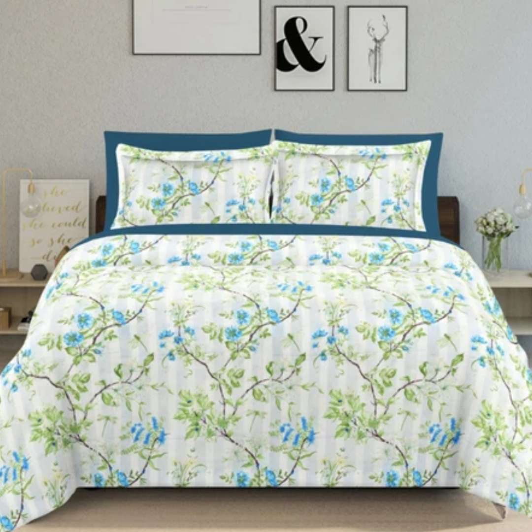 Soft Loom King-Size Bedsheet | 100% Cotton  | Blue & Green