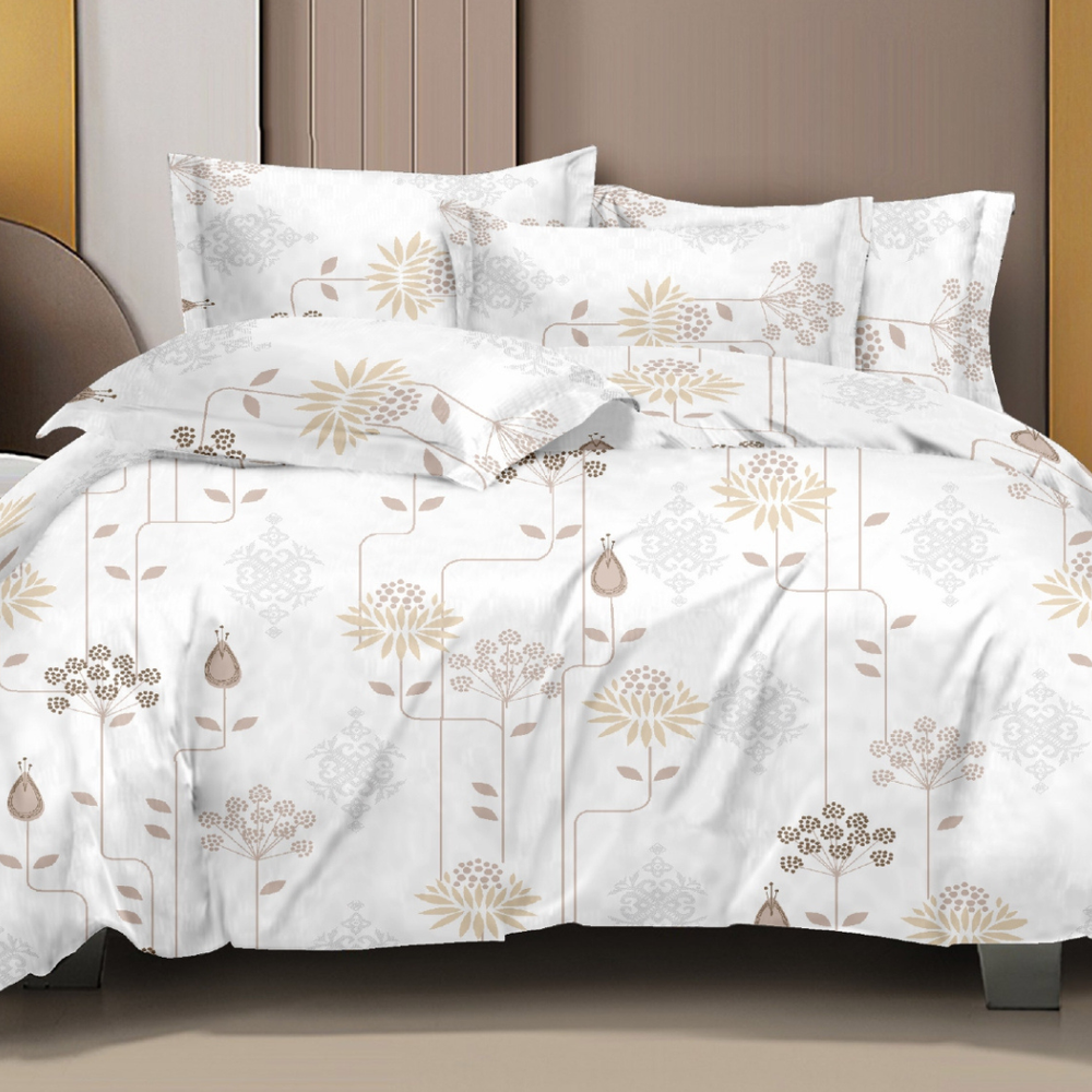 Vivron King-Size Bedsheet | 100% Pure Cotton Floral Design |  White Floral