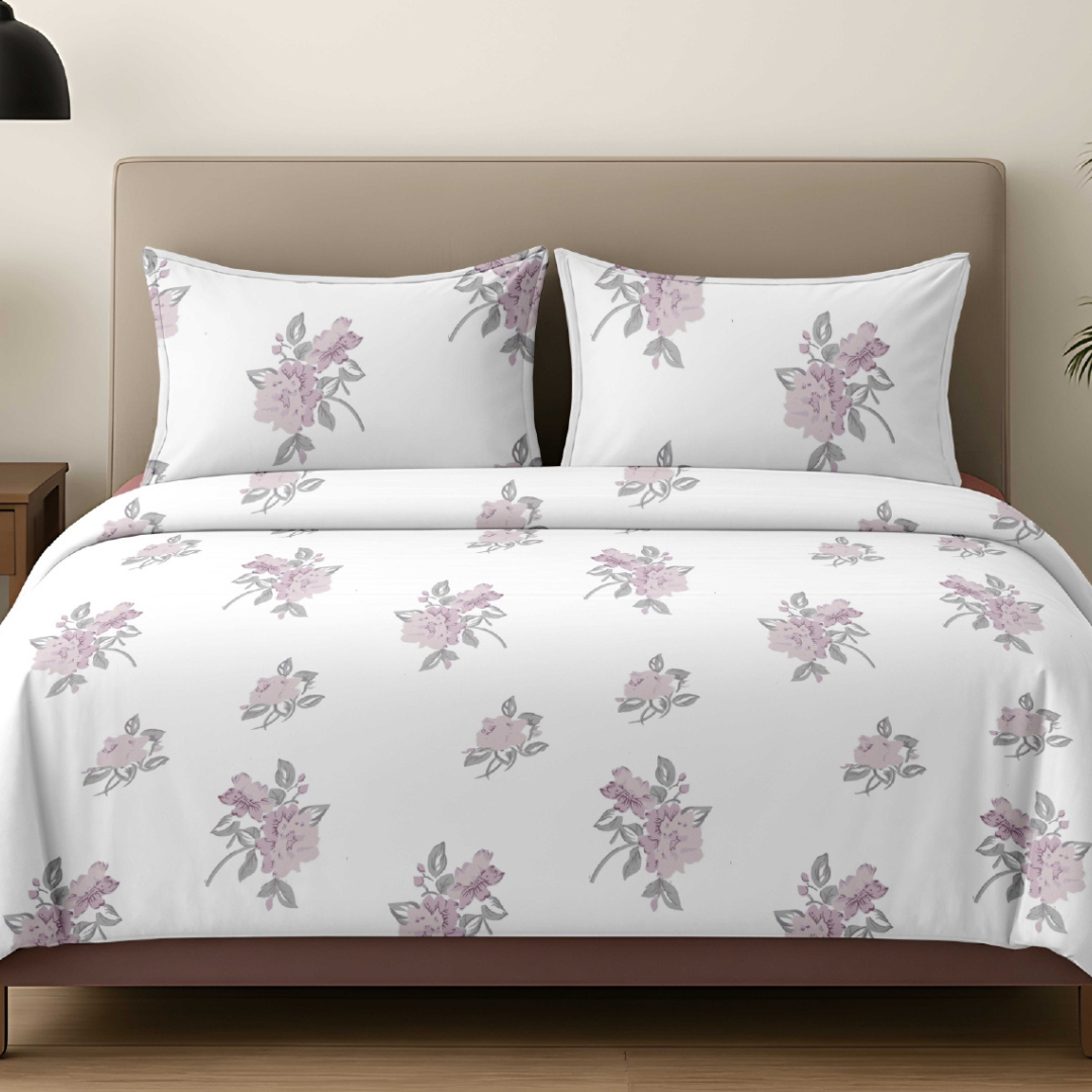 Elegant Floral Cotton Bedsheet with Pillow Covers – Soft & Premium Bedding Set - Vivron