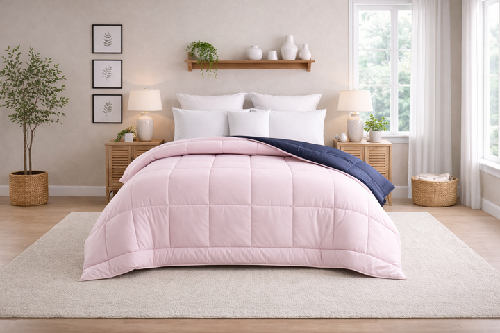 Baby Pink & Dark Navy All Season Reversible Double Comforter