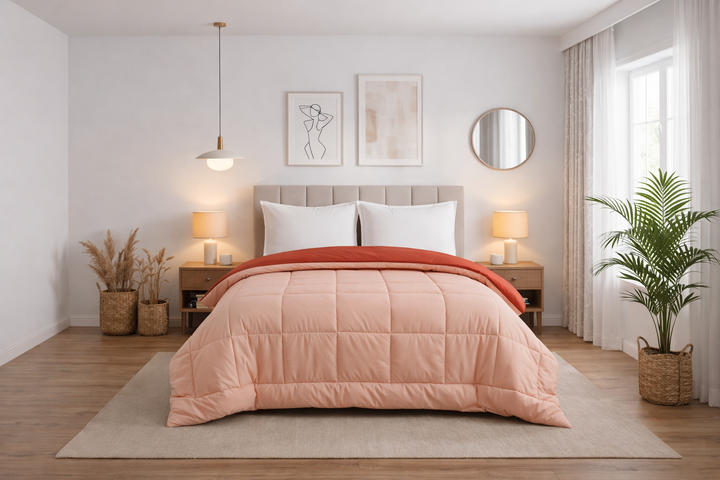 Peach & Terra Cotta All Season Reversible Single Comforter