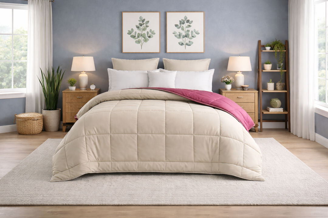 Khaki & Raspberry All Season Reversible Double Comforter