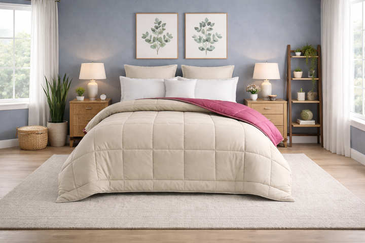 Khaki & Raspberry All Season Reversible Double Comforter