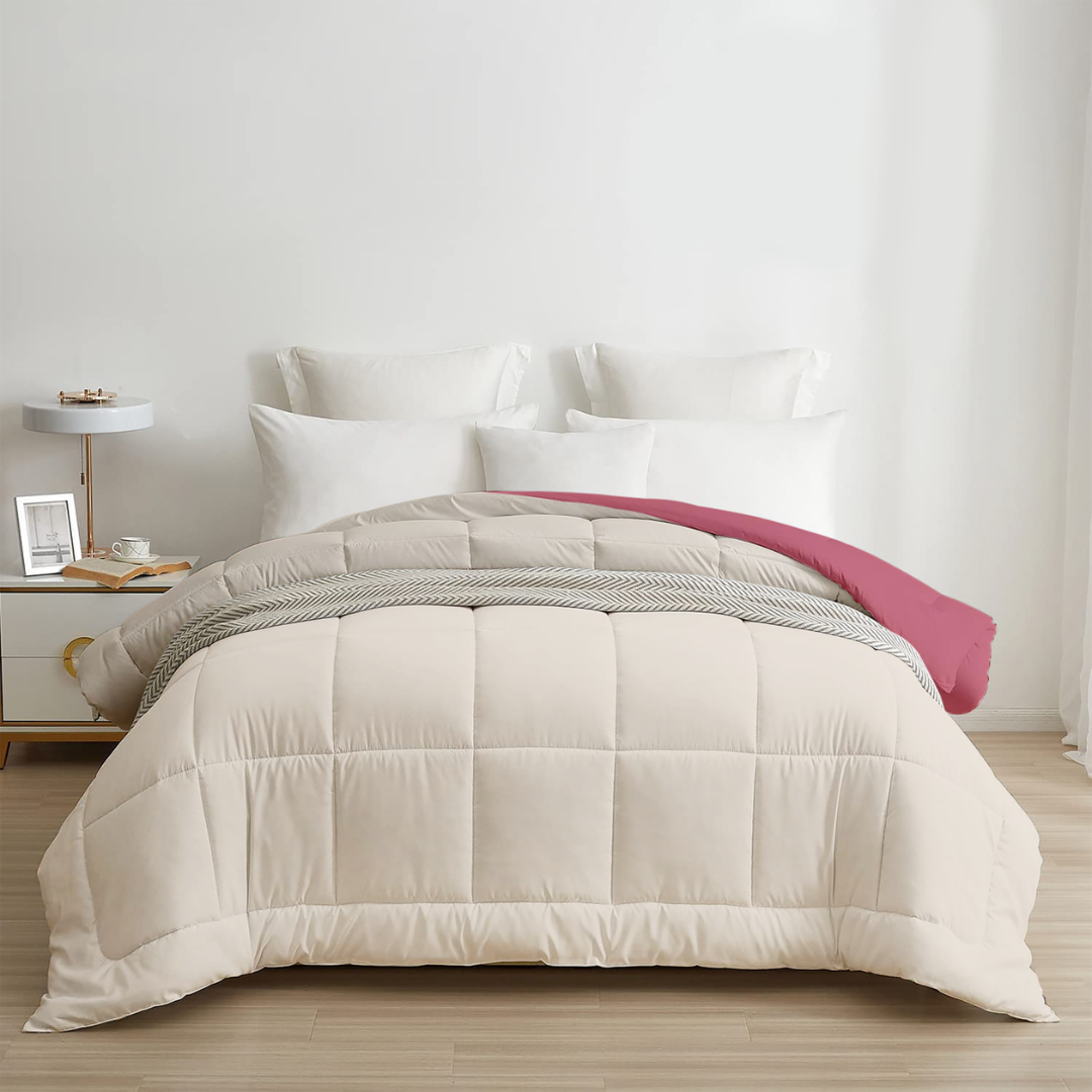 Khaki & Raspberry All Season Reversible Double Comforter
