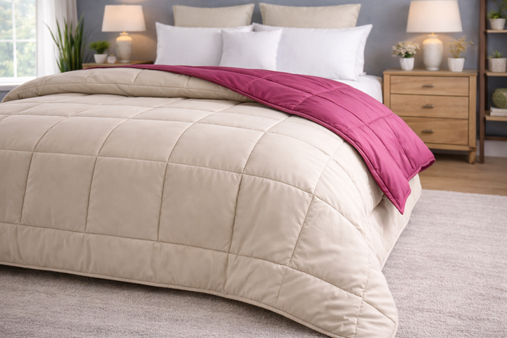 Khaki & Raspberry All Season Reversible Double Comforter