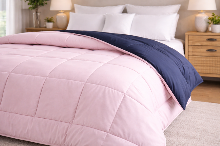 Baby Pink & Dark Navy All Season Reversible Double Comforter