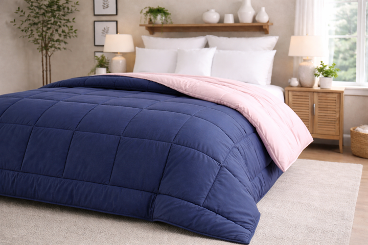 Baby Pink & Dark Navy All Season Reversible Double Comforter