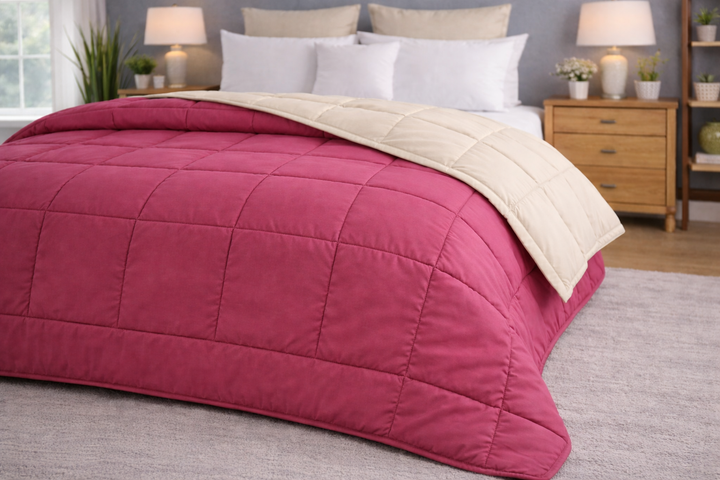 Khaki & Raspberry All Season Reversible Double Comforter
