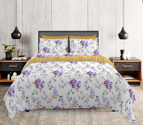 Layers Marigold King Bedsheet - Floral Violet