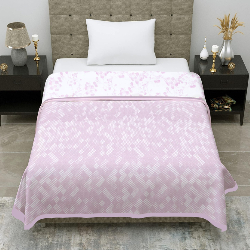 Premia Single Dohar |  Reversible Blanket  | 100% Cotton  |  Pink