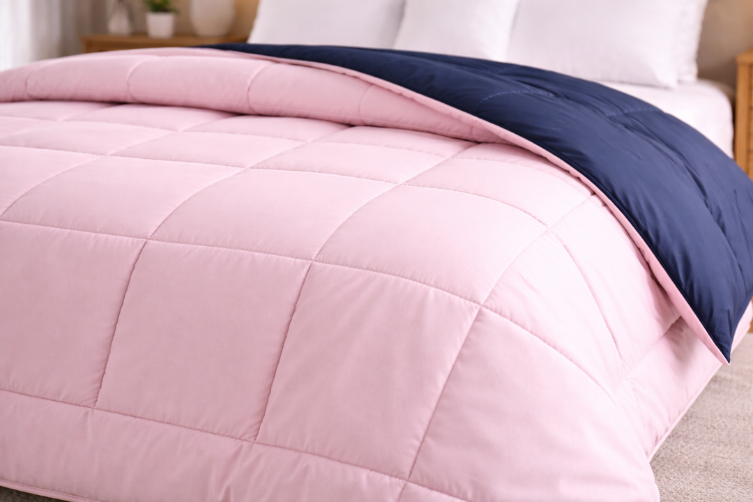 Baby Pink & Dark Navy All Season Reversible Double Comforter