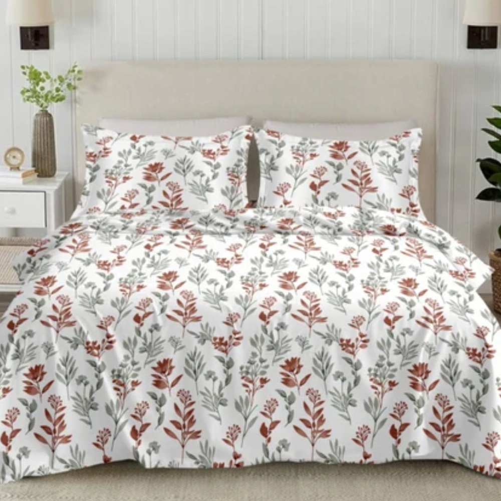 Soft Loom King-Size Bedsheet | 100% Cotton | Olive Green Floral