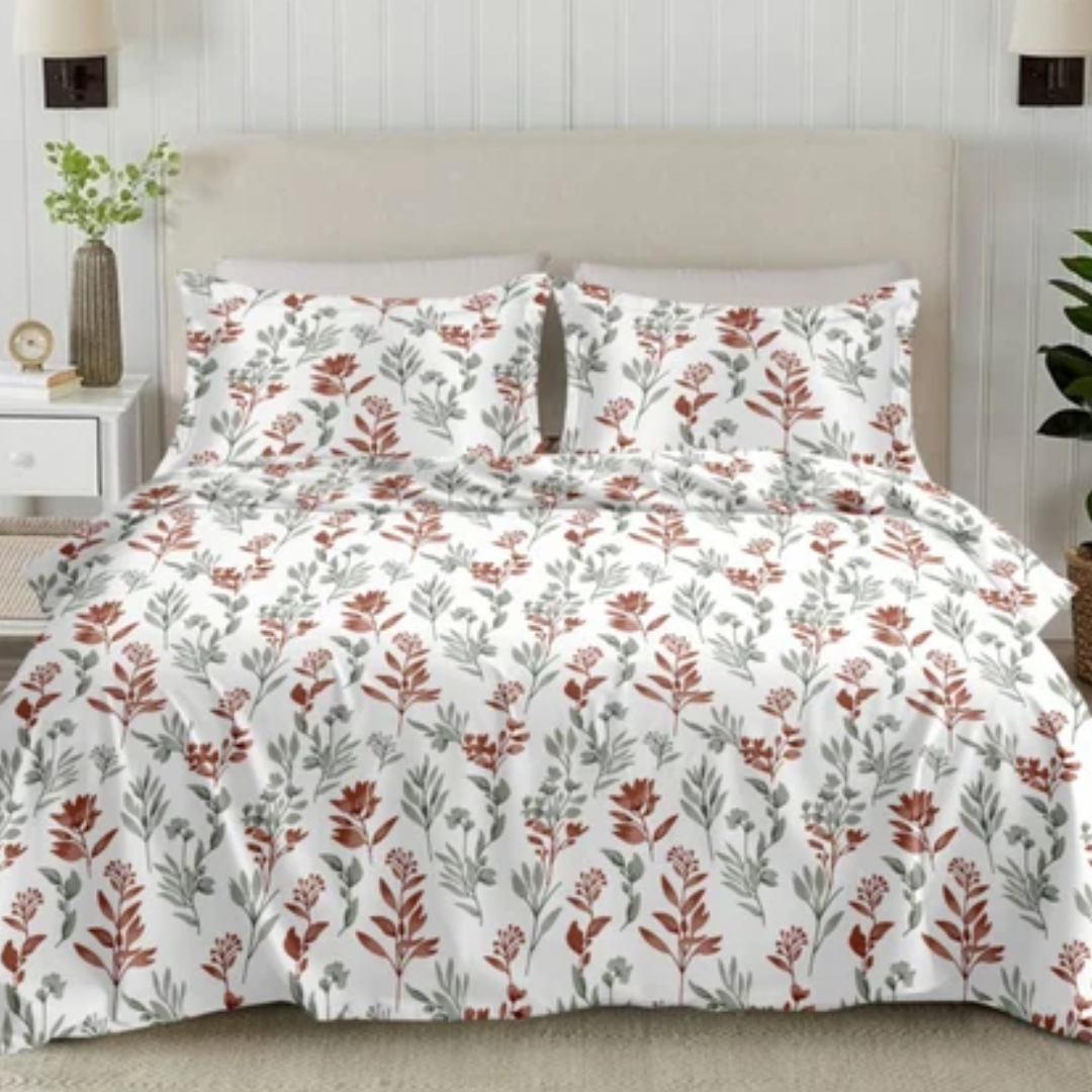 Soft Loom King-Size Bedsheet | 100% Cotton | Olive Green Floral