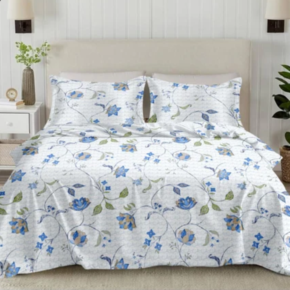 Soft Loom King-Size Bedsheet | 100% Cotton | Blue & Green