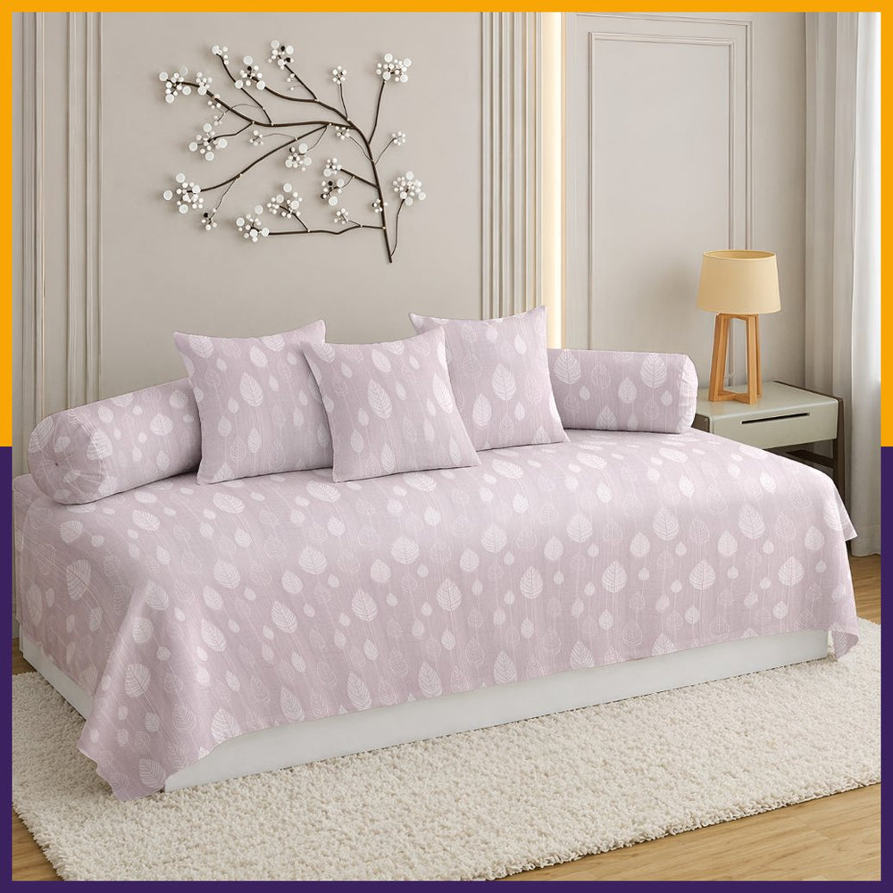 Satrangi Everyday  Diwan Set | 144 TC 100% Cotton | 1 Diwan sheet + 2 Bolster Covers + 3 Cushion Covers | Light Pink