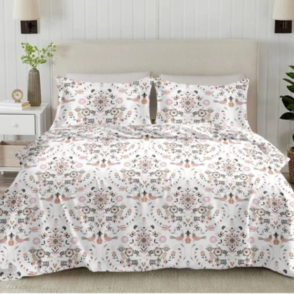 Elan King-Size Bedsheet | 100% Cotton | 250 TC Percale | Crisp & Fresh Feel | Brown & Gray Floral