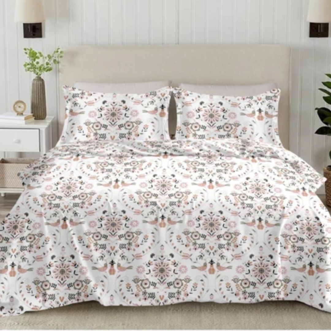 Elan King-Size Bedsheet | 100% Cotton | 250 TC Percale | Crisp & Fresh Feel | Brown & Gray Floral