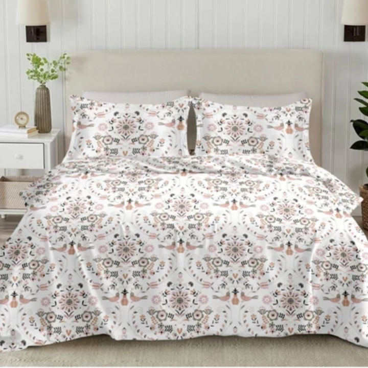 Imperial King-Size Bedsheet | 100% Cotton | 250 TC Percale | Crisp & Fresh Feel | Brown & Gray Floral