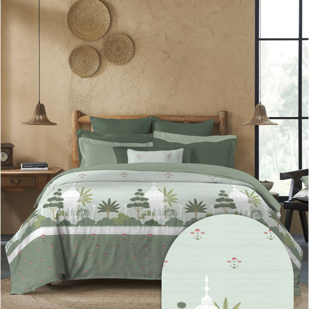 My Trident Sanskriti King Bedsheet - Pichwai Green